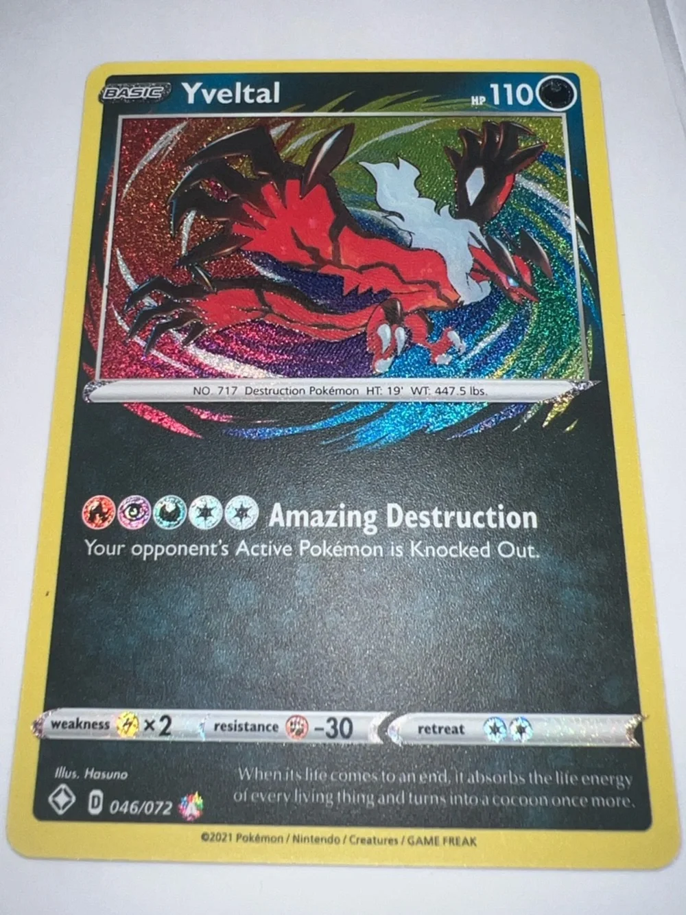 Pokemon Yellow-Bordered Yveltal Holographic Trading Card